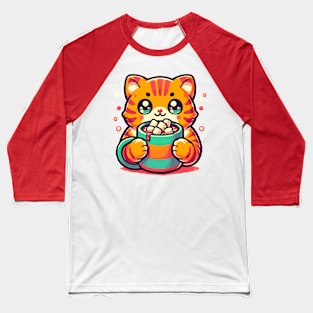 Orange cat drinking hot chocolate Baseball T-Shirt